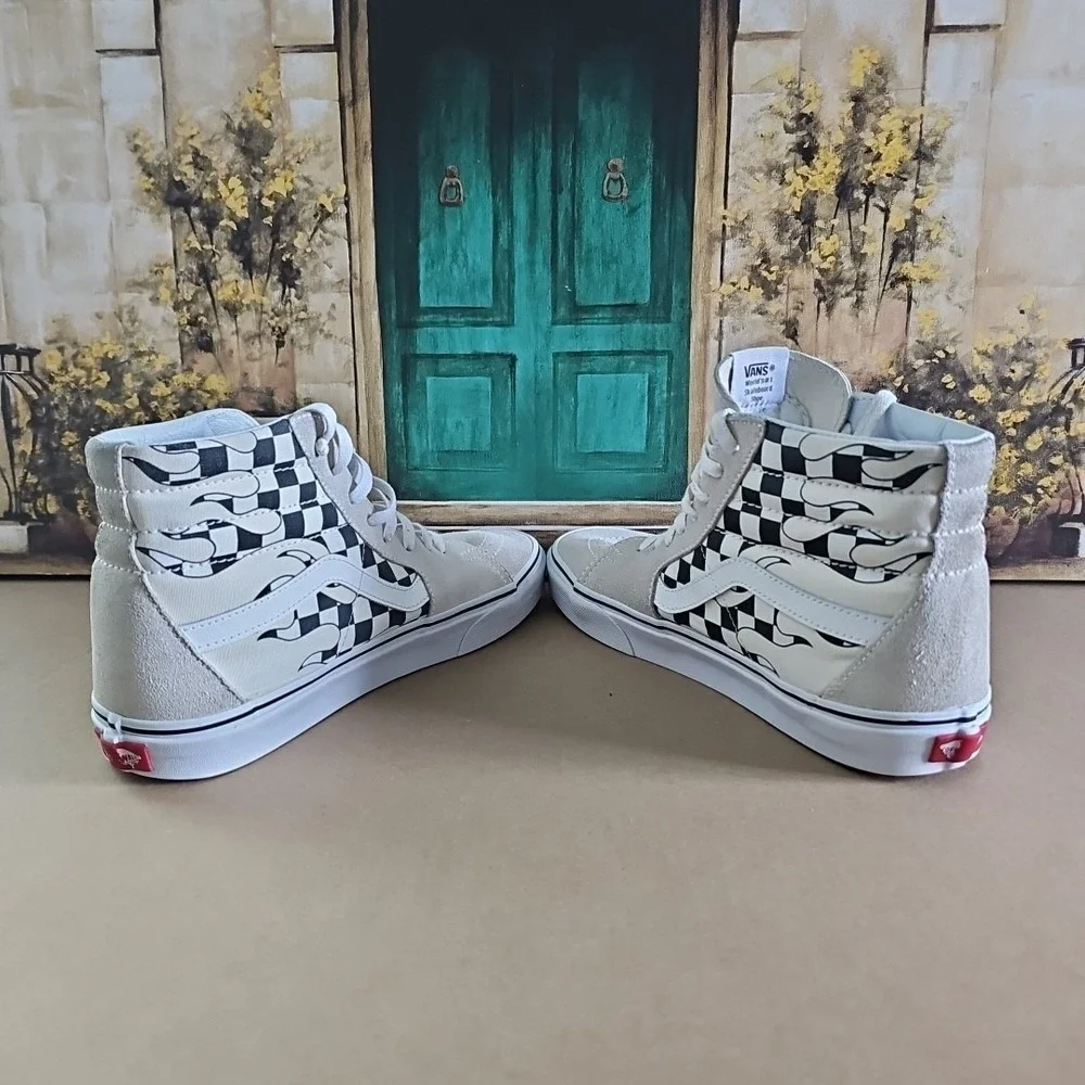 Vans Sk8 High Top Checkered Flame Skateboarding Shoes Mens Size 10